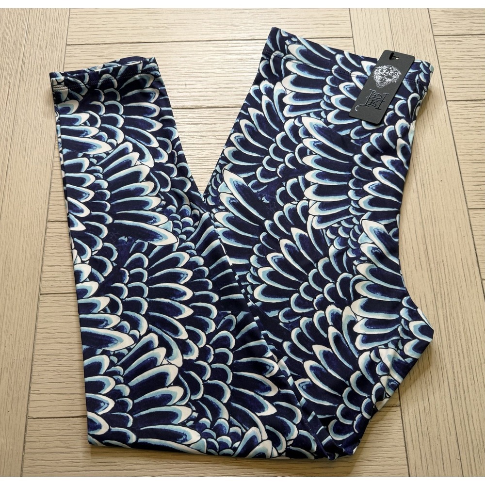 Ed Hardy NWT Leggings Women's Sz L Blue White High Tide Angel Wing Feather Print